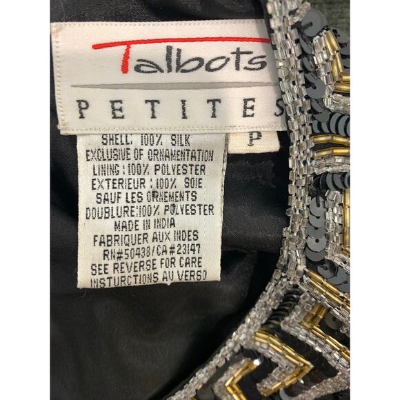 90s Y2K Black Heavily Beaded Silk Jacket Gold Silver Greek Key - Picture 7 of 10